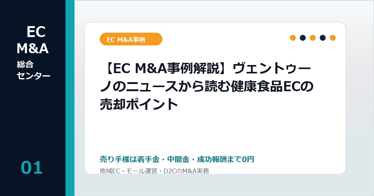 【EC M&A事例解説】ヴェントゥーノのニュースから読む健康食品ECの売却ポイントのアイキャッチ画像