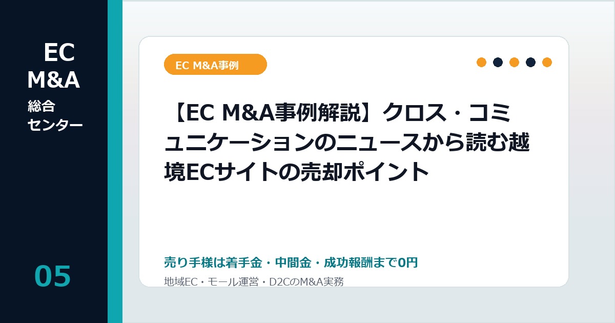 【EC M&A事例解説】クロス・コミュニケーションのニュースから読む越境ECサイトの売却ポイントのアイキャッチ画像