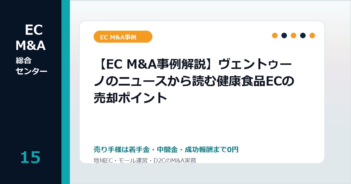 【EC M&A事例解説】ヴェントゥーノのニュースから読む健康食品ECの売却ポイントのアイキャッチ画像