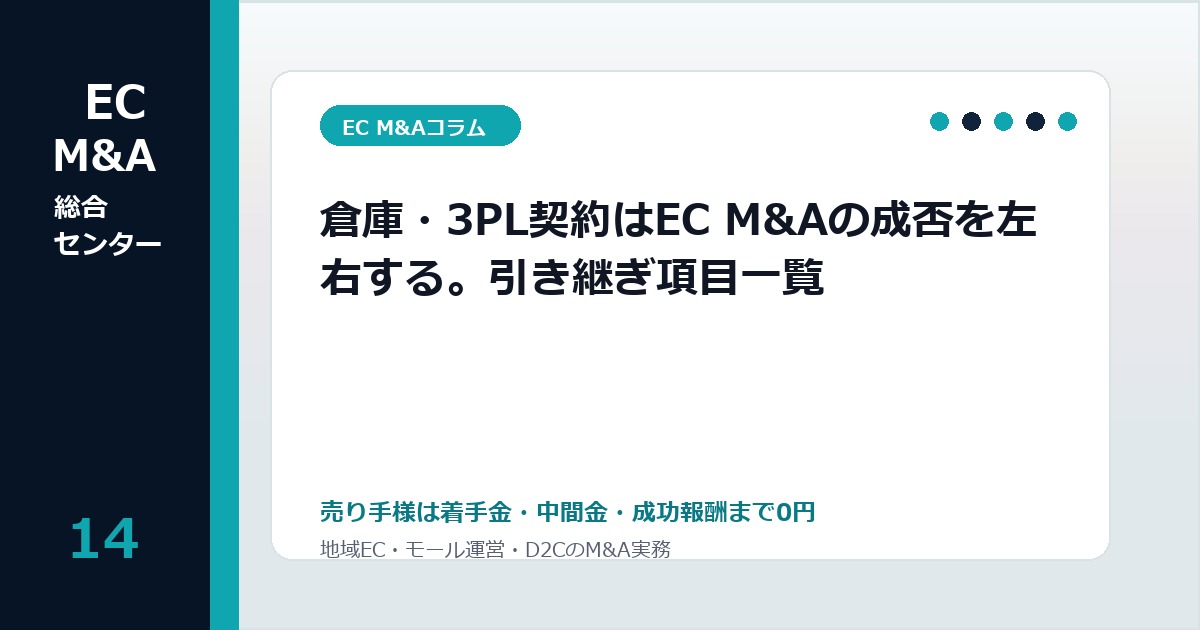倉庫・3PL契約はEC M&Aの成否を左右する。引き継ぎ項目一覧のアイキャッチ画像